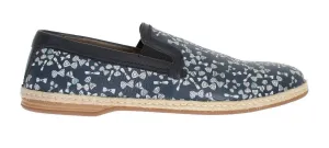 Blue Leather Bowtie Pattern Loafers