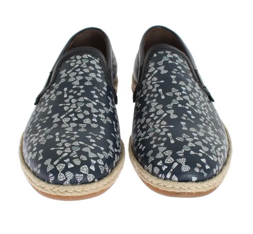 Blue Leather Bowtie Pattern Loafers