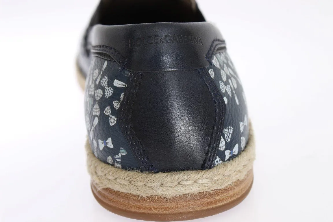 Blue Leather Bowtie Pattern Loafers