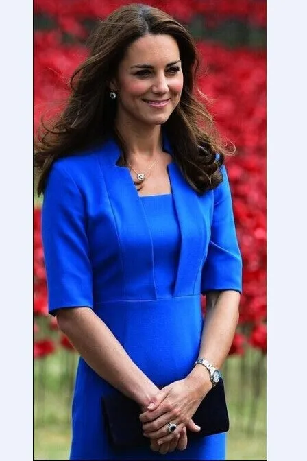Blue Princess Kate Middleton Collar Cocktail Dress Wrap Prom Party Celebrity Dress