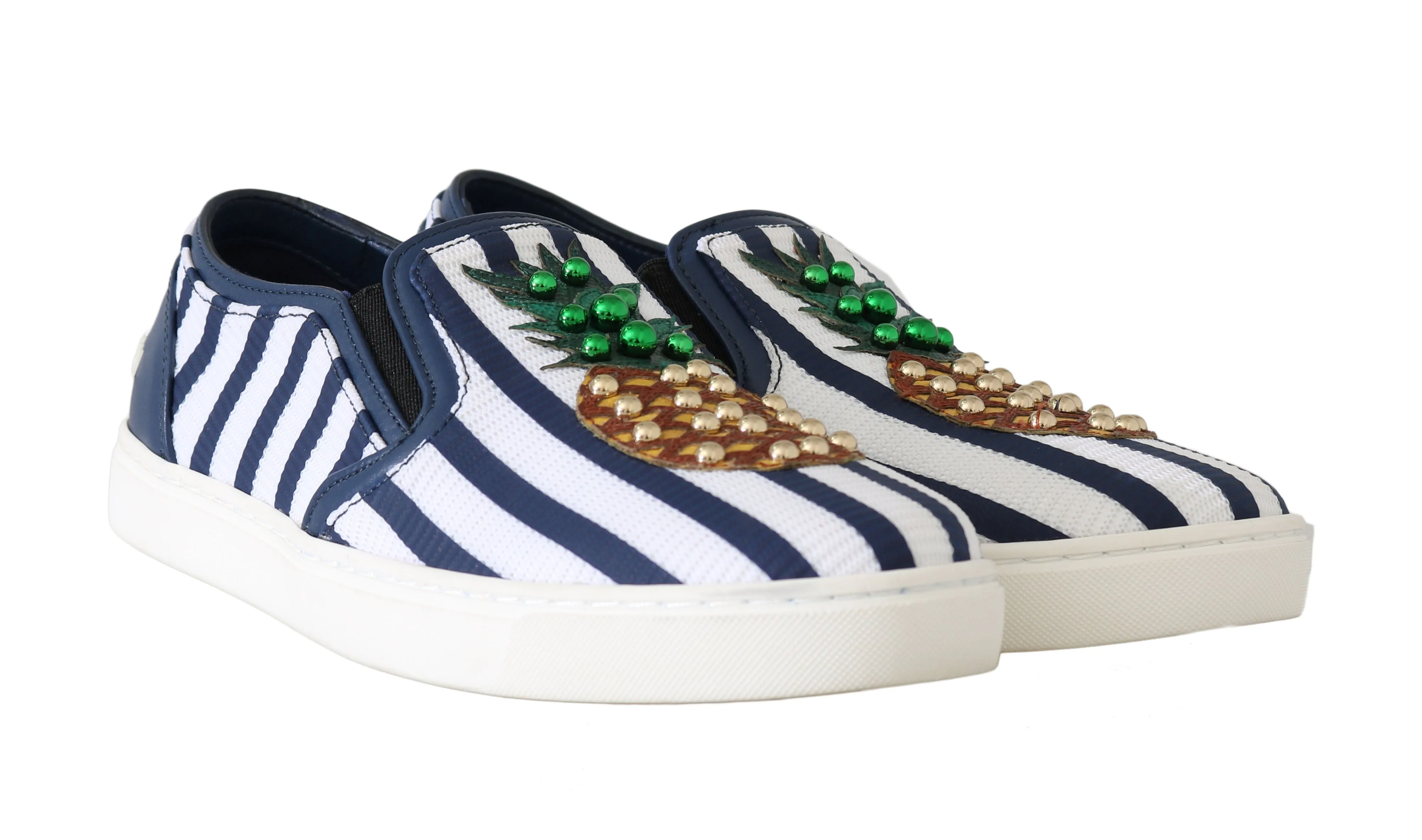 Blue White Leather Pineapple Loafers