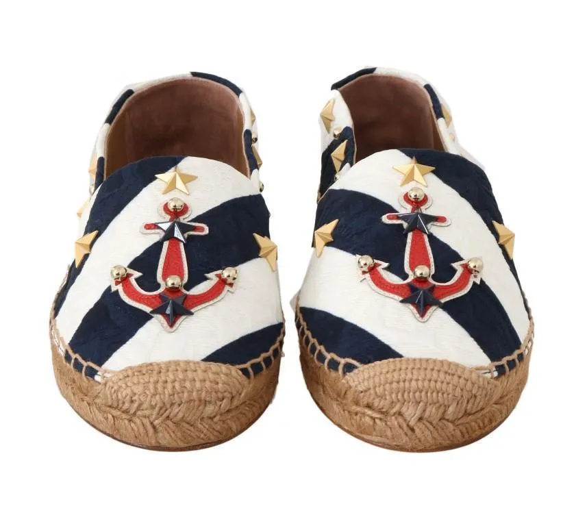 Blue White Loafers Anchor Espadrilles Shoes