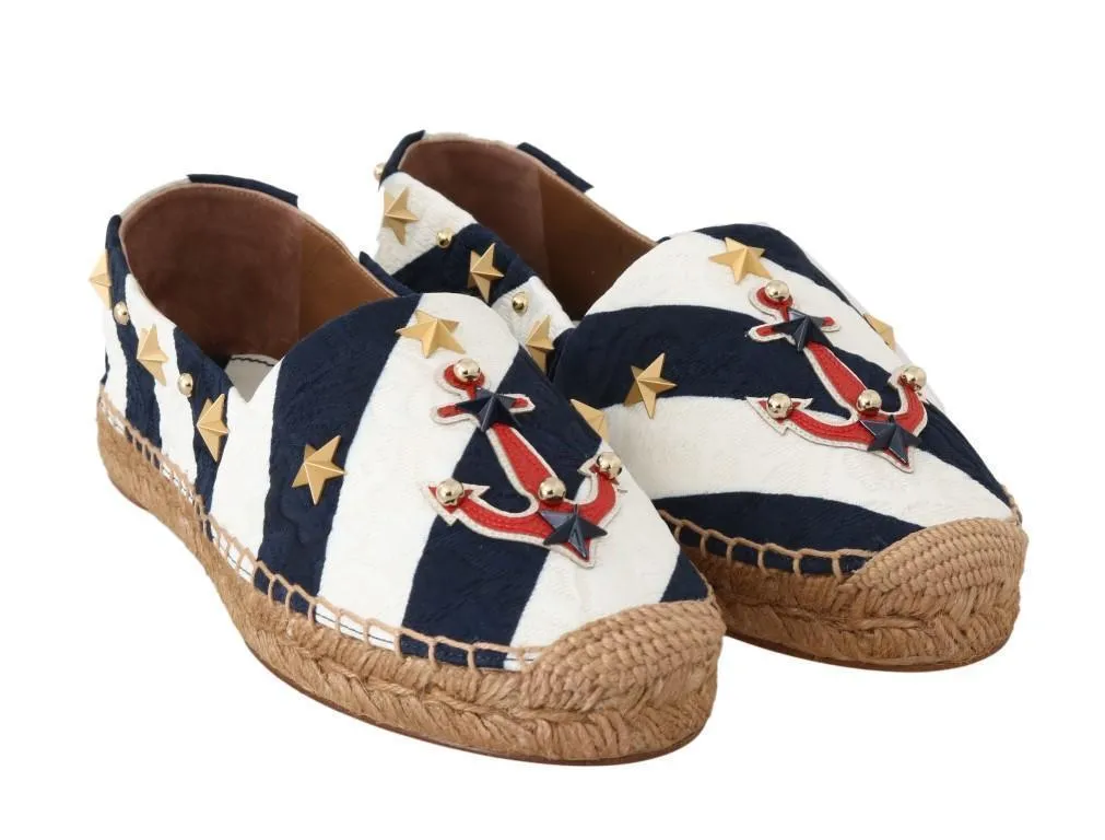Blue White Loafers Anchor Espadrilles Shoes