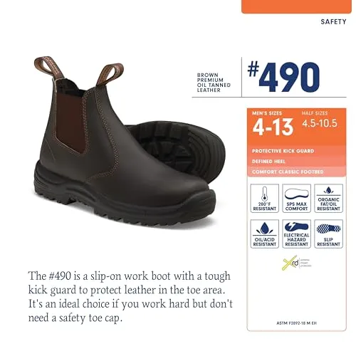 Blundstone Men's 490 Work Series Slip Resistant Chelsea Boots – Premium Oil-Tanned Leather Boot, TPU Outsole & Kick Guard Toe Protective Footwear for Men, Stout Brown, 6 US Men / 5 AU