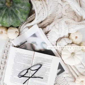 Book, Pumpkin & Glasses. Digital Stock Image.
