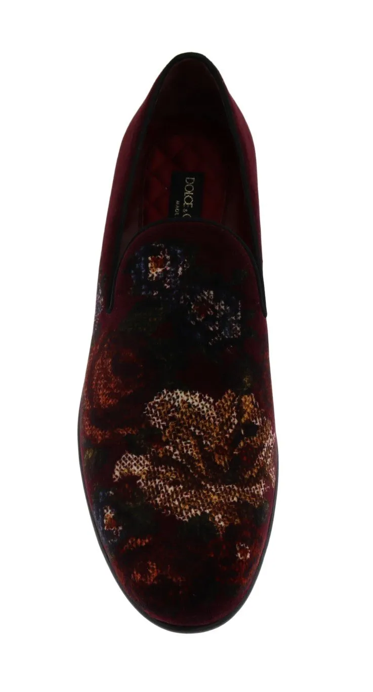 Bordeaux Velvet Roses Floral Loafers