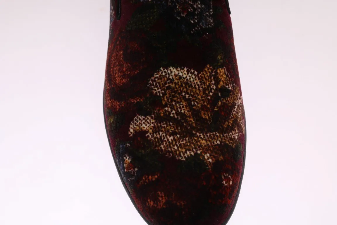 Bordeaux Velvet Roses Floral Loafers