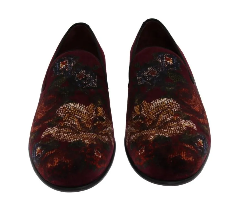 Bordeaux Velvet Roses Floral Loafers