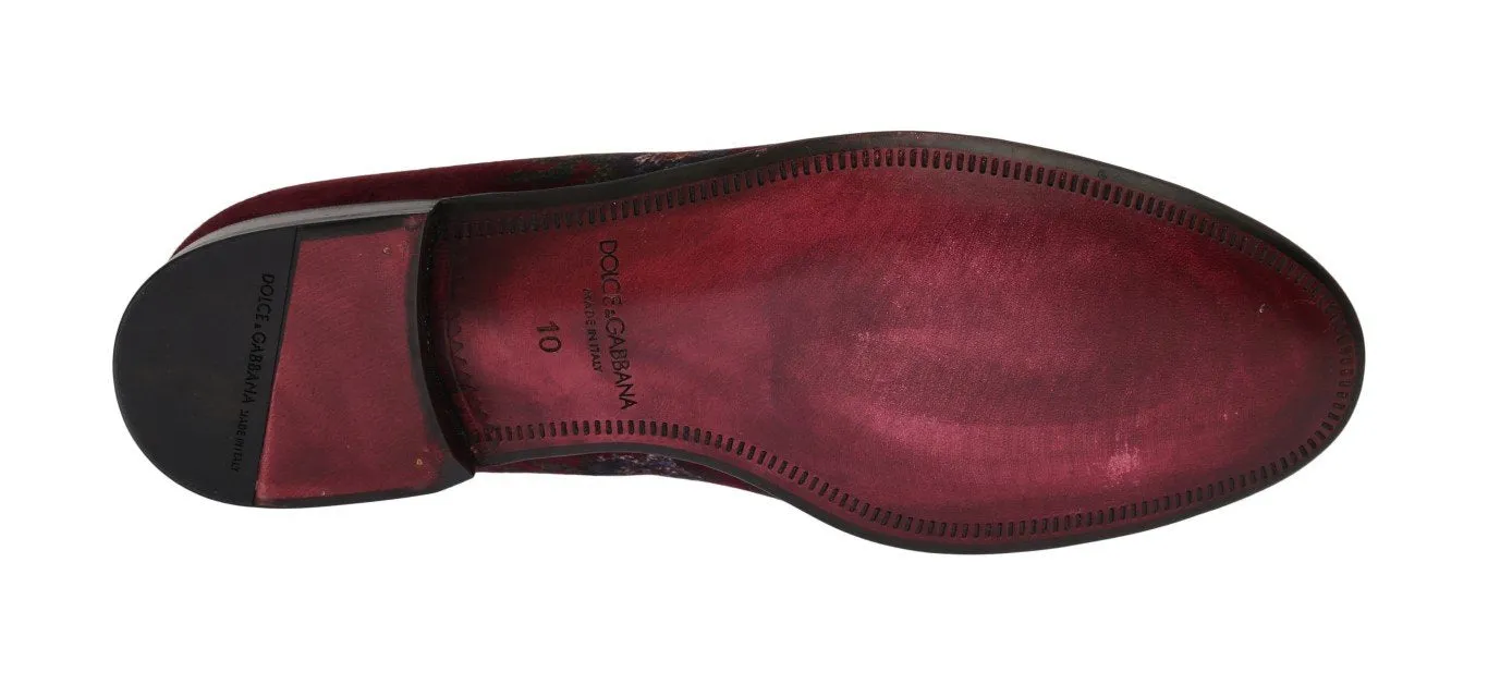 Bordeaux Velvet Roses Floral Loafers
