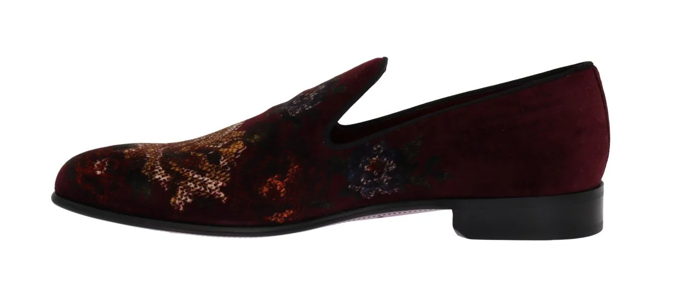 Bordeaux Velvet Roses Floral Loafers