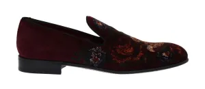 Bordeaux Velvet Roses Floral Loafers