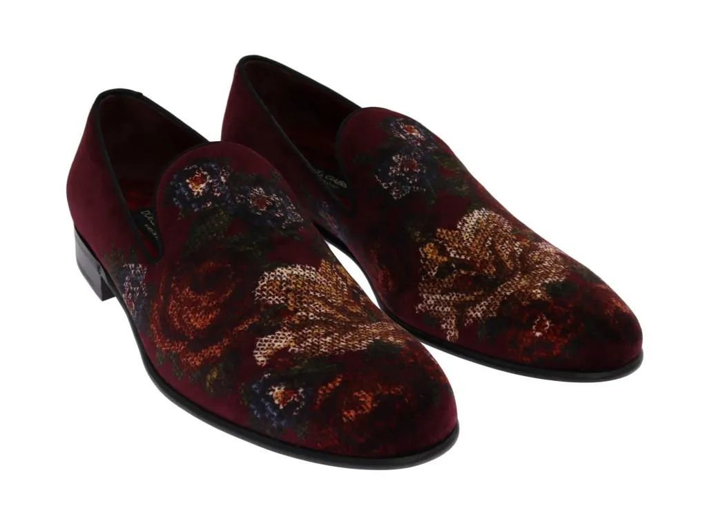Bordeaux Velvet Roses Floral Loafers