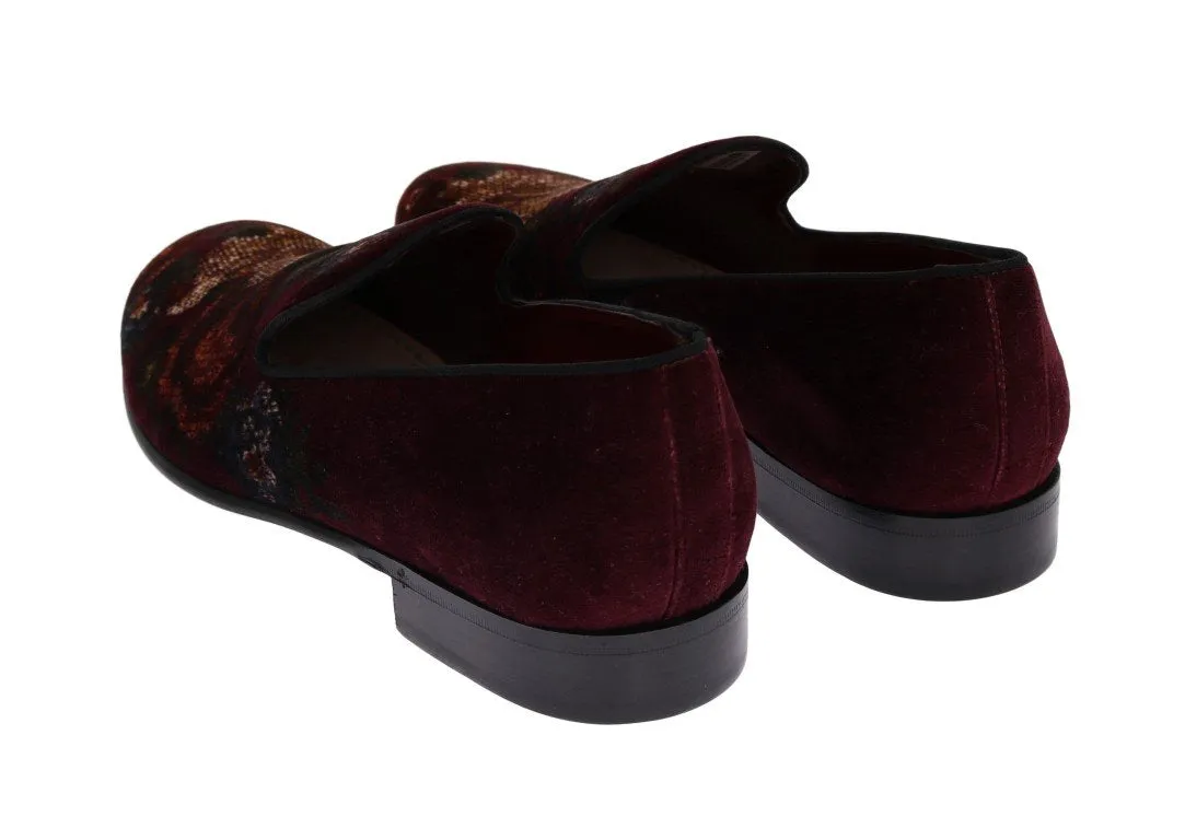 Bordeaux Velvet Roses Floral Loafers