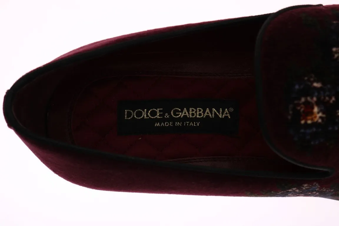 Bordeaux Velvet Roses Floral Loafers