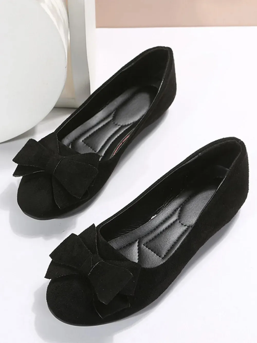 Bow Solid Color Round Toe Flat Slip-Ons