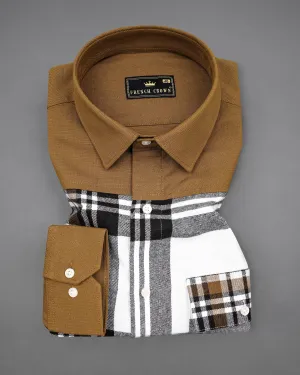 Bright White with potters Clay Brown Plaid Flannel Designer Overshirt