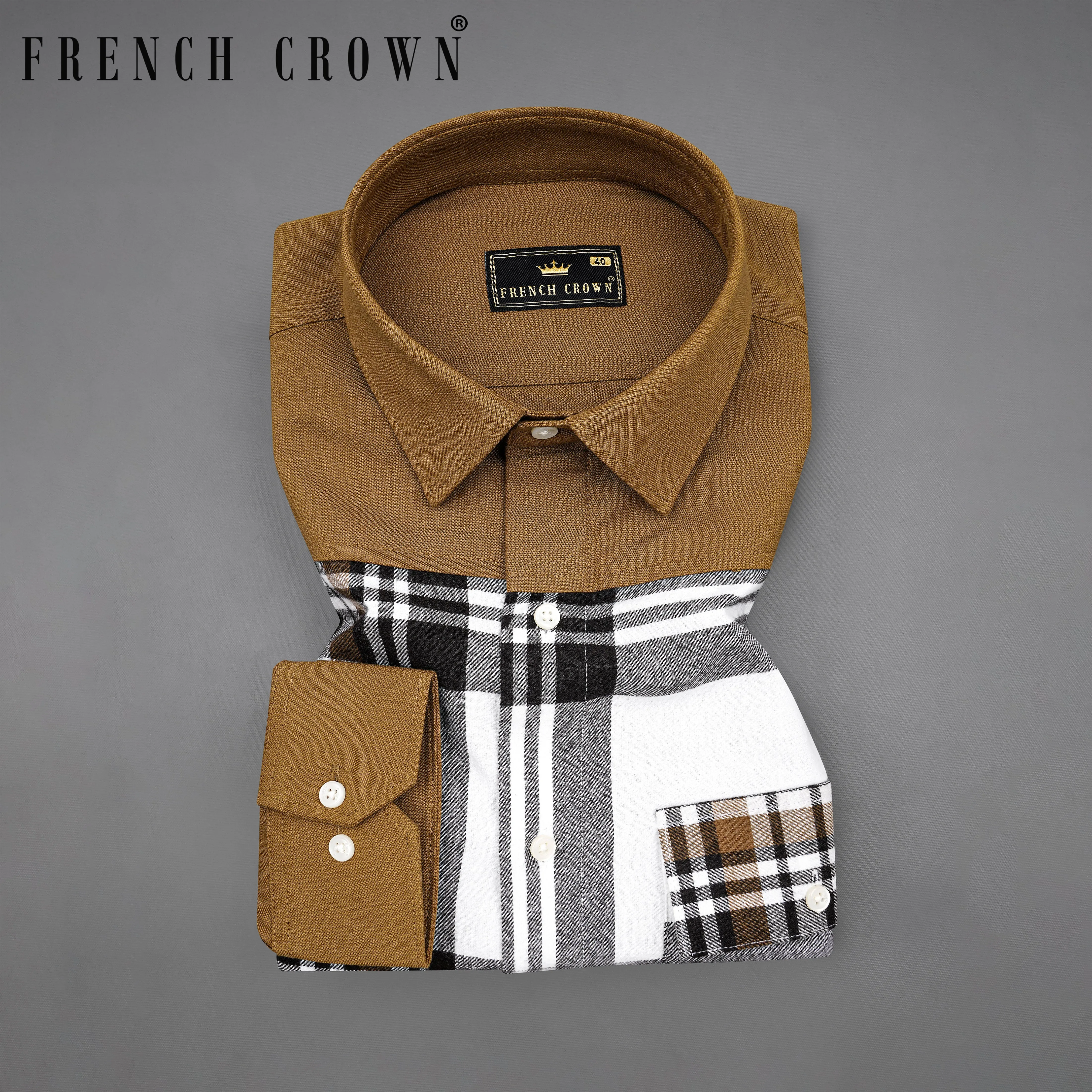 Bright White with potters Clay Brown Plaid Flannel Designer Overshirt