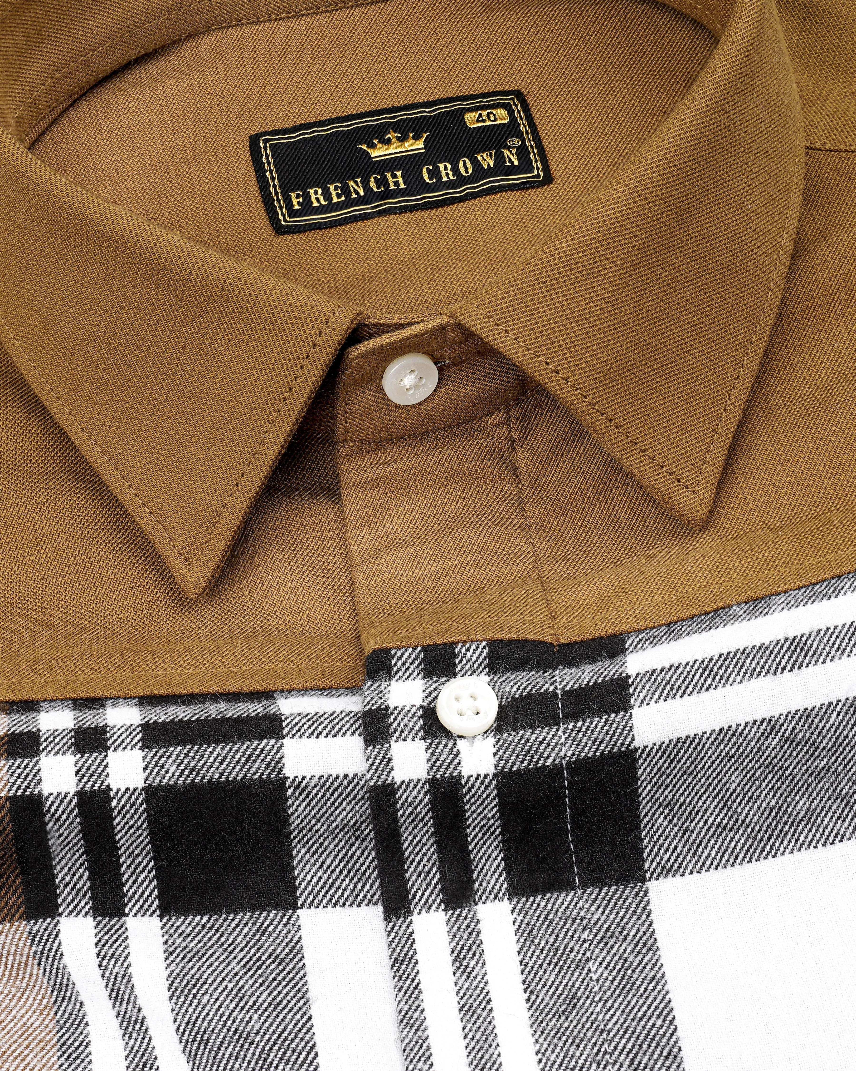 Bright White with potters Clay Brown Plaid Flannel Designer Overshirt