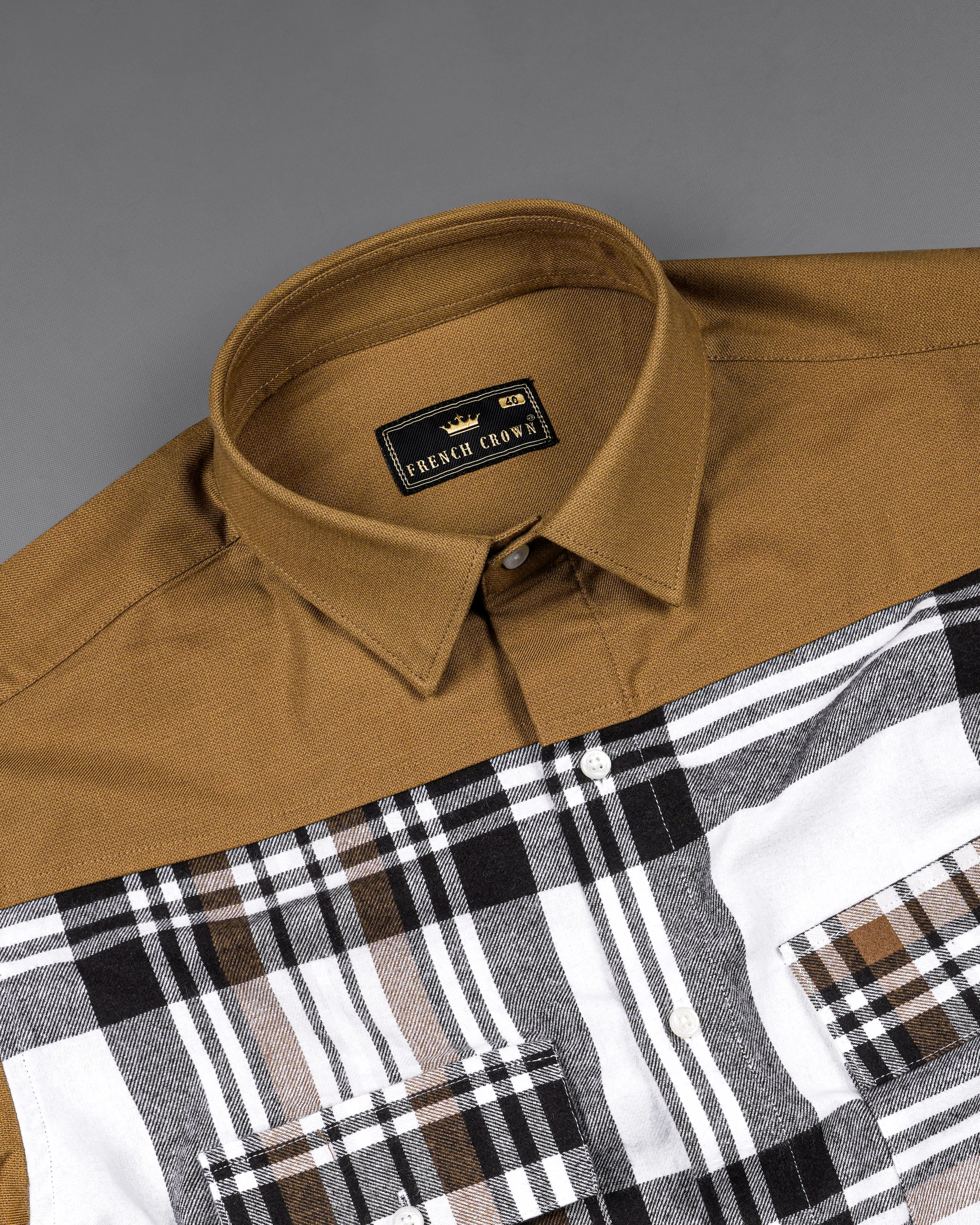 Bright White with potters Clay Brown Plaid Flannel Designer Overshirt
