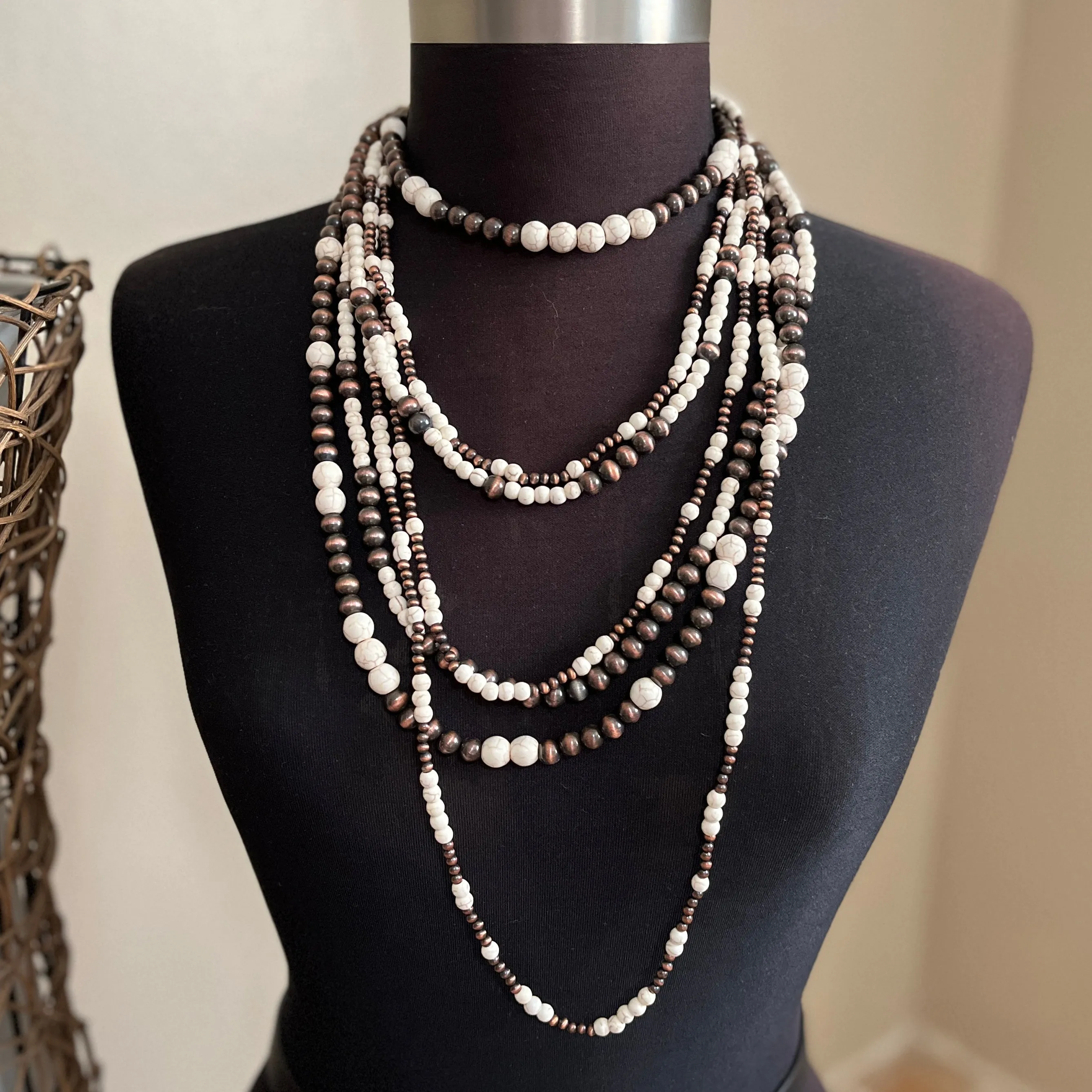 Brown & soft white Beaded Necklace