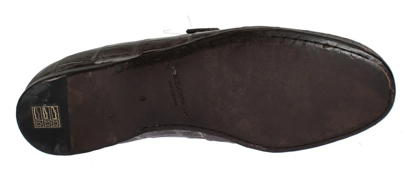 Brown Crocodile Loafers Dress Formal Shoes
