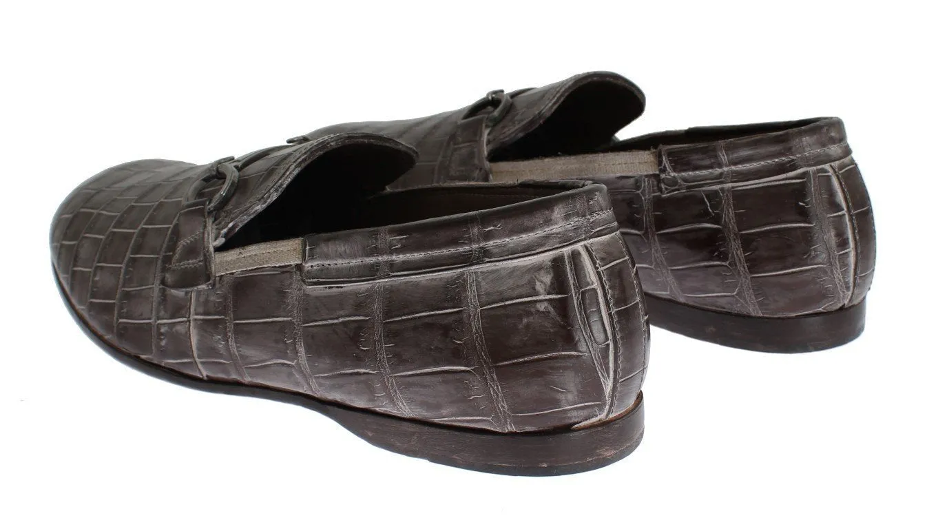 Brown Crocodile Loafers Dress Formal Shoes