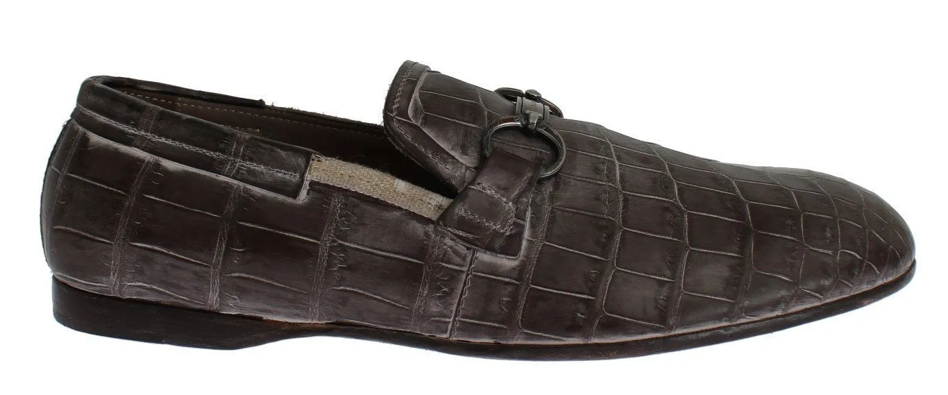 Brown Crocodile Loafers Dress Formal Shoes