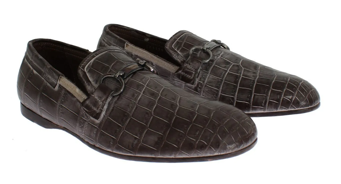 Brown Crocodile Loafers Dress Formal Shoes