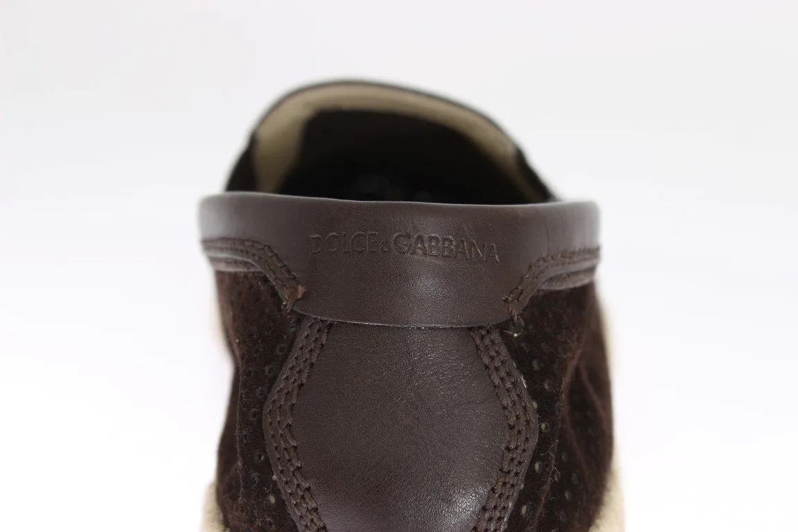 Brown Leather Breathable Holes Loafers