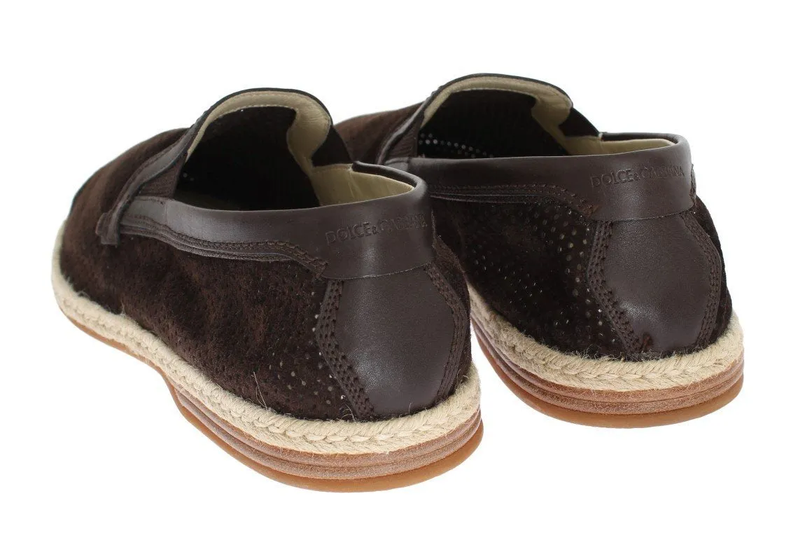 Brown Leather Breathable Holes Loafers