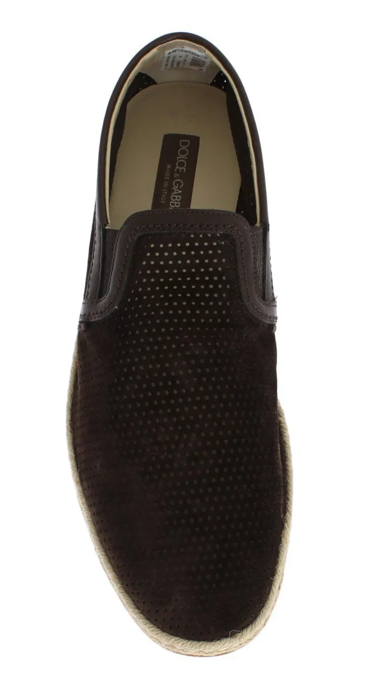 Brown Leather Breathable Holes Loafers