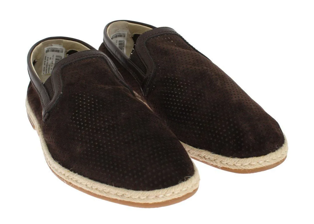 Brown Leather Breathable Holes Loafers