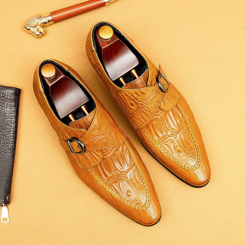 Buckle Mengke Leather Shoes Men's Genuine Leather Formal Men's Shoes Trendy Men's Slip-on Business Casual Shoes Leather Shoes69501
