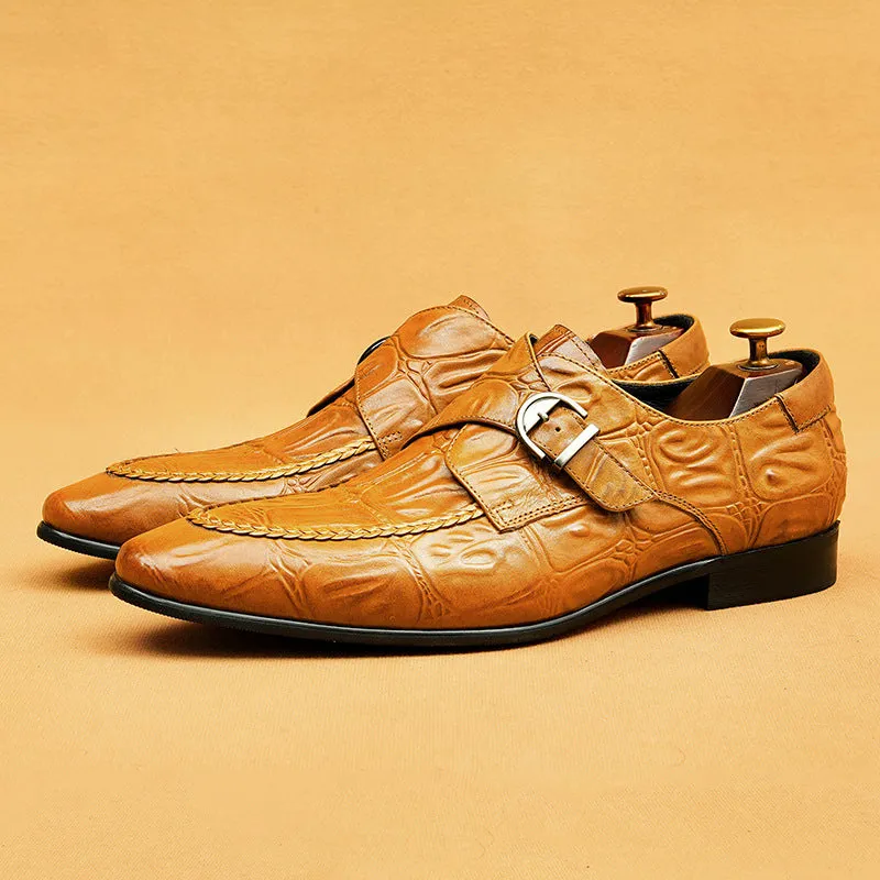 Buckle Mengke Leather Shoes Men's Genuine Leather Formal Men's Shoes Trendy Men's Slip-on Business Casual Shoes Leather Shoes69501