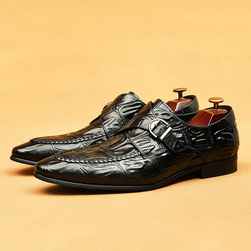 Buckle Mengke Leather Shoes Men's Genuine Leather Formal Men's Shoes Trendy Men's Slip-on Business Casual Shoes Leather Shoes69501