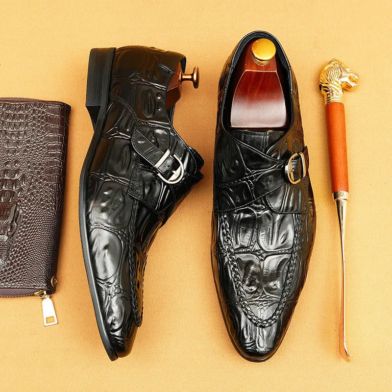 Buckle Mengke Leather Shoes Men's Genuine Leather Formal Men's Shoes Trendy Men's Slip-on Business Casual Shoes Leather Shoes69501