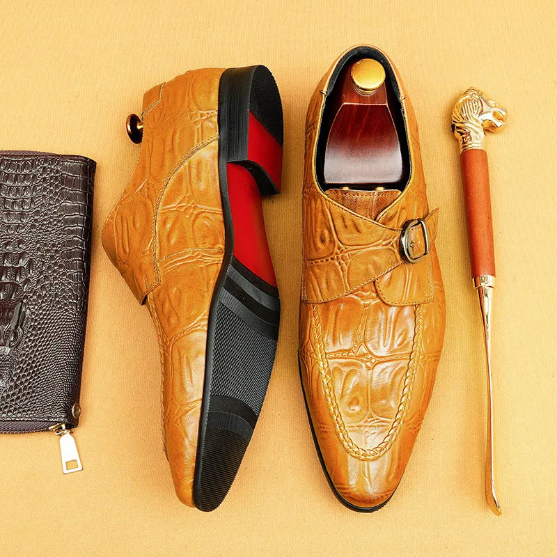 Buckle Mengke Leather Shoes Men's Genuine Leather Formal Men's Shoes Trendy Men's Slip-on Business Casual Shoes Leather Shoes69501