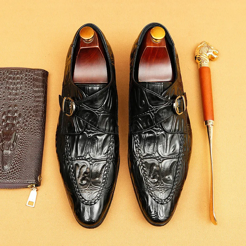 Buckle Mengke Leather Shoes Men's Genuine Leather Formal Men's Shoes Trendy Men's Slip-on Business Casual Shoes Leather Shoes69501