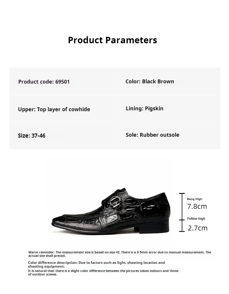 Buckle Mengke Leather Shoes Men's Genuine Leather Formal Men's Shoes Trendy Men's Slip-on Business Casual Shoes Leather Shoes69501