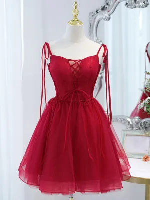 Burgundy Tulle Lace Short Prom Dress Burgundy Homecoming Dress