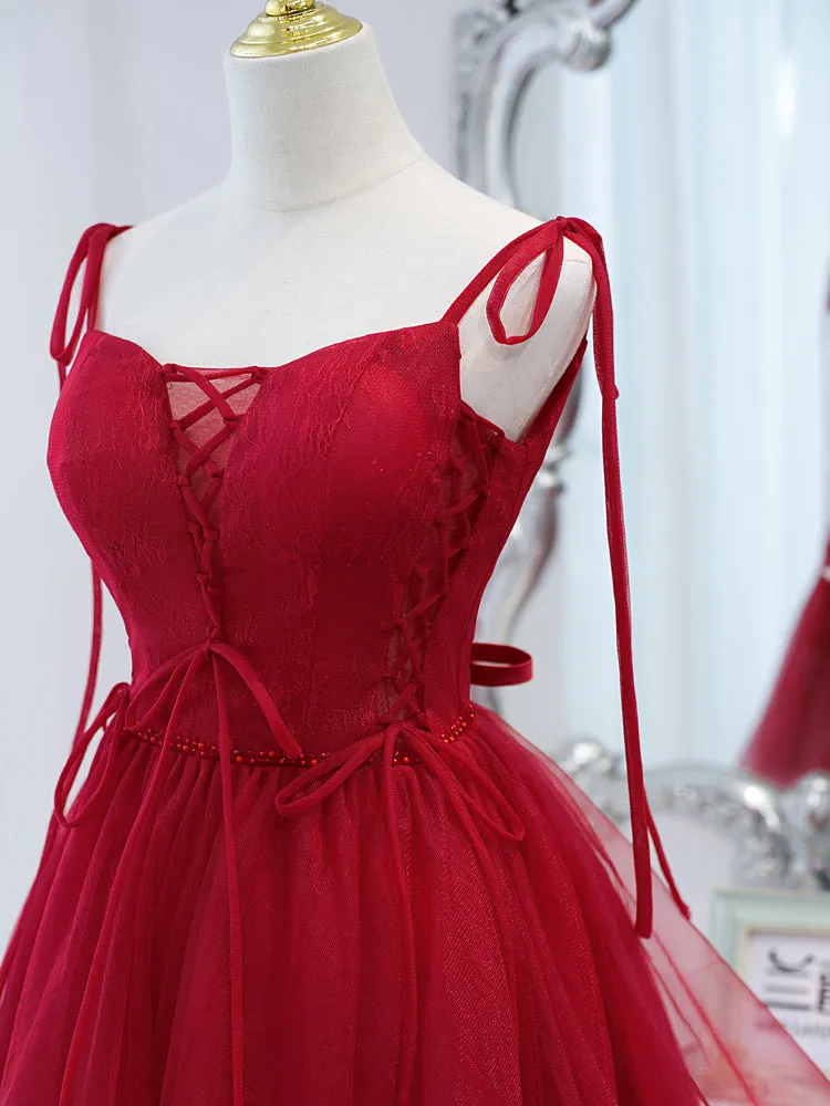 Burgundy Tulle Lace Short Prom Dress Burgundy Homecoming Dress