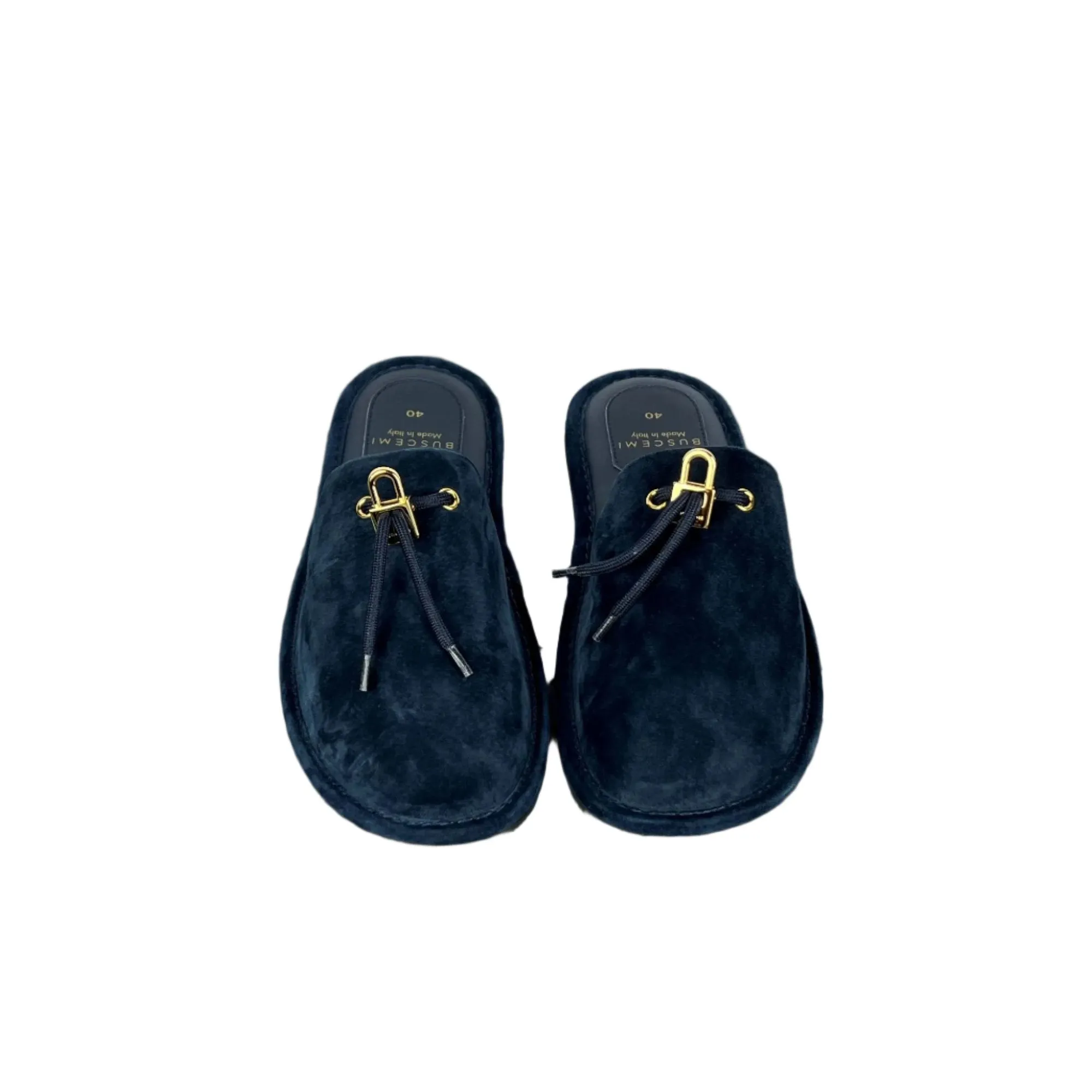 Buscemi Mens Greenwich Navy Leather Slippers