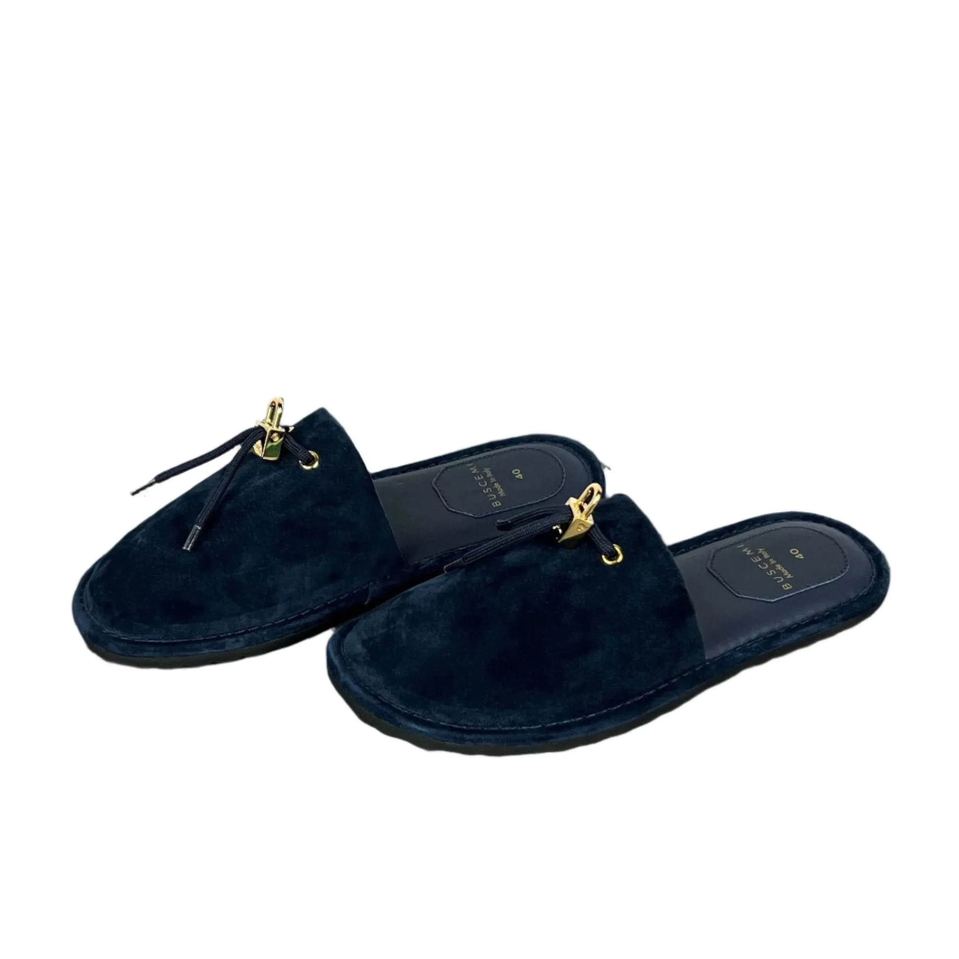 Buscemi Mens Greenwich Navy Leather Slippers