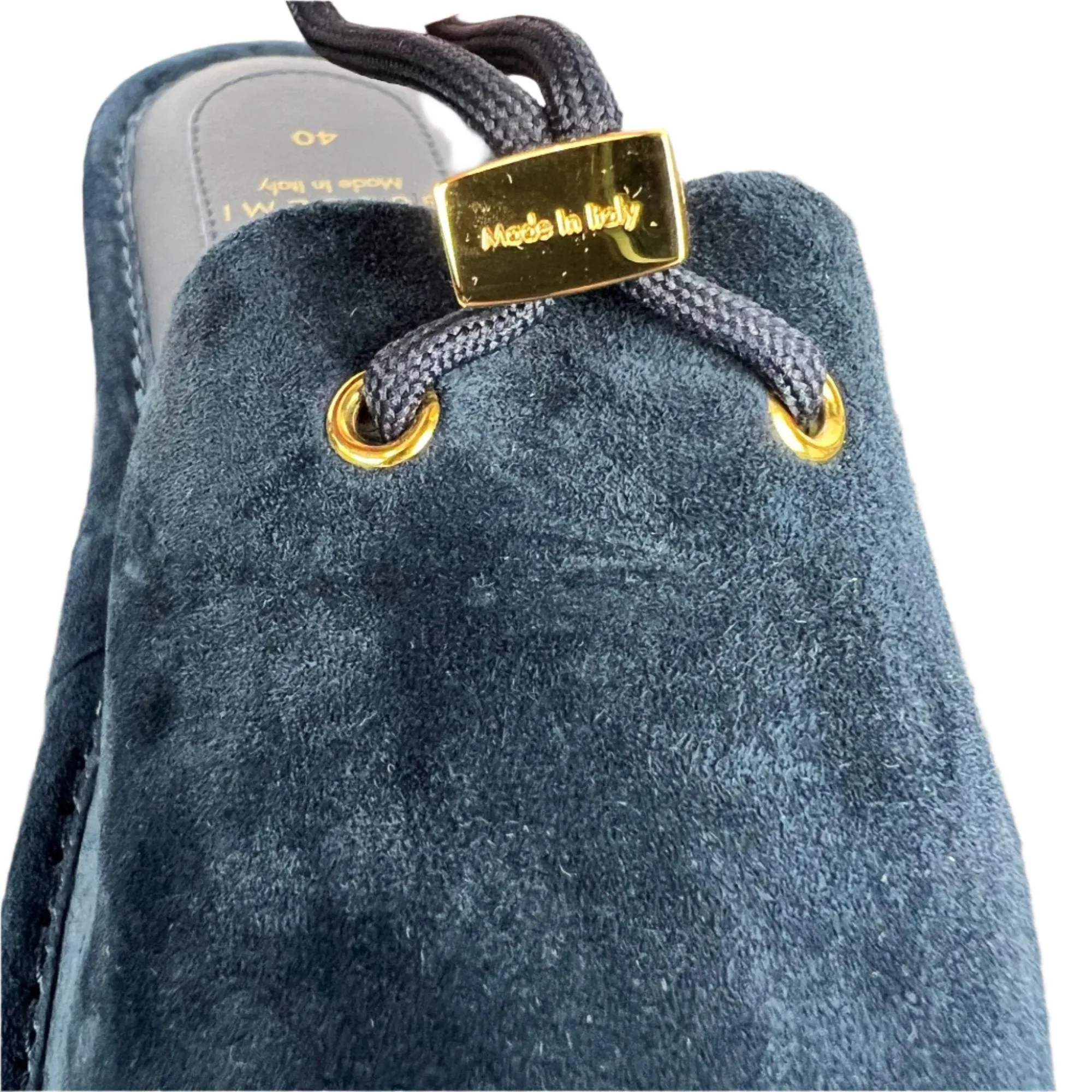 Buscemi Mens Greenwich Navy Leather Slippers