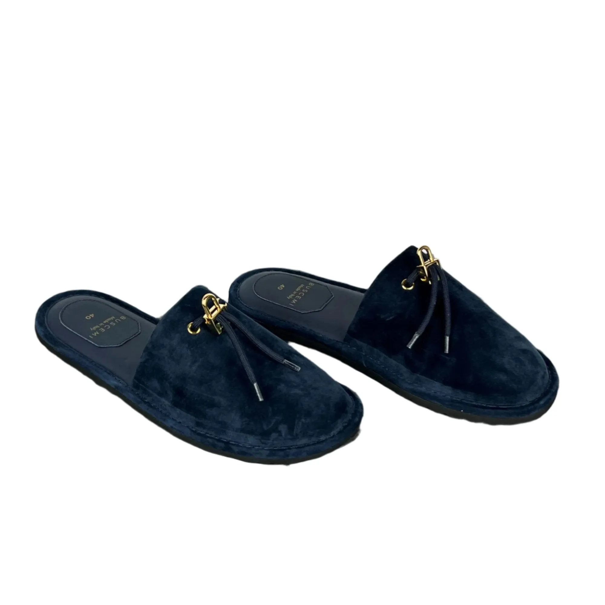 Buscemi Mens Greenwich Navy Leather Slippers