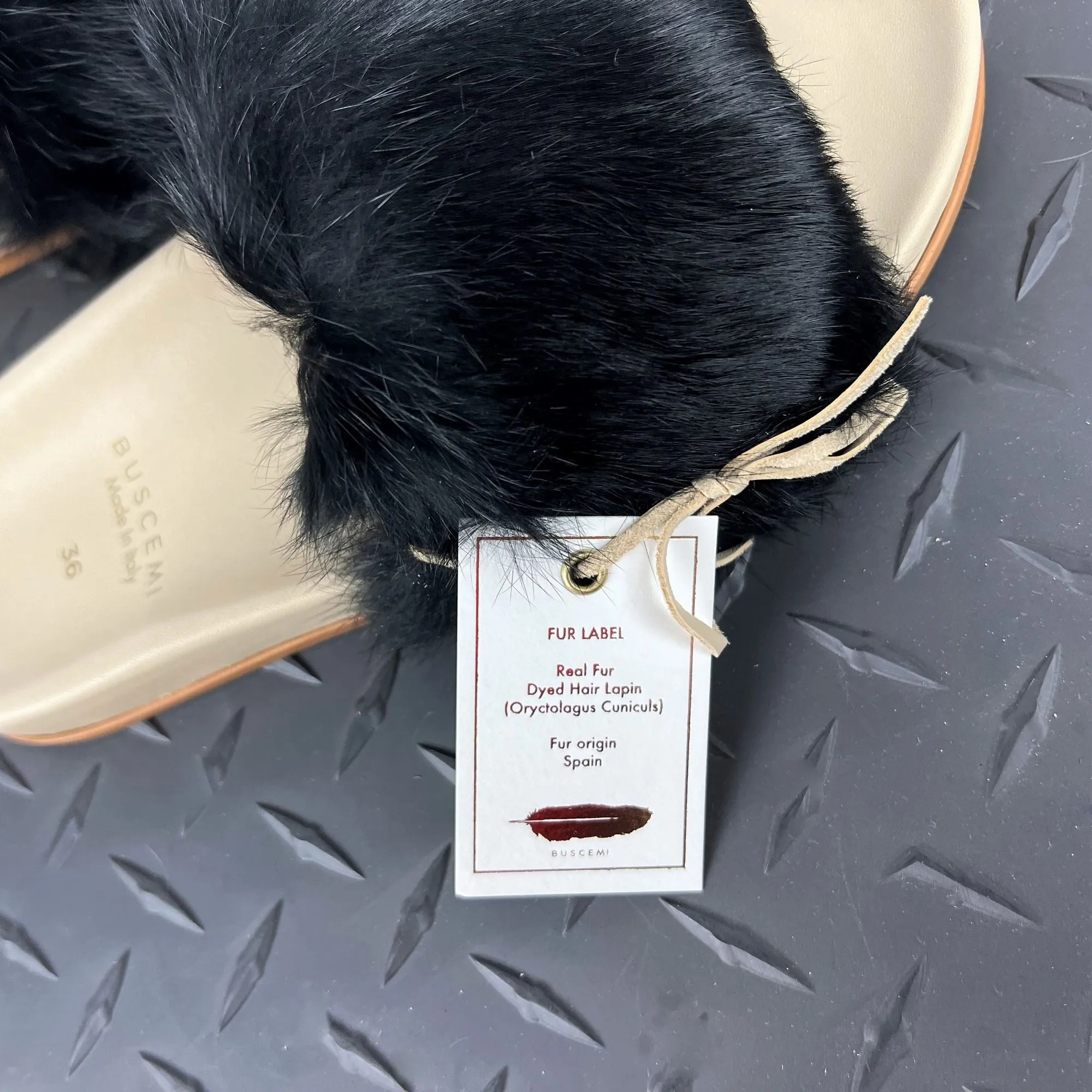 Buscemi Women's Slide Fur Clot Black Leather Slippers