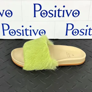 Buscemi Women's Slide Fur Clot Green Leather Slippers