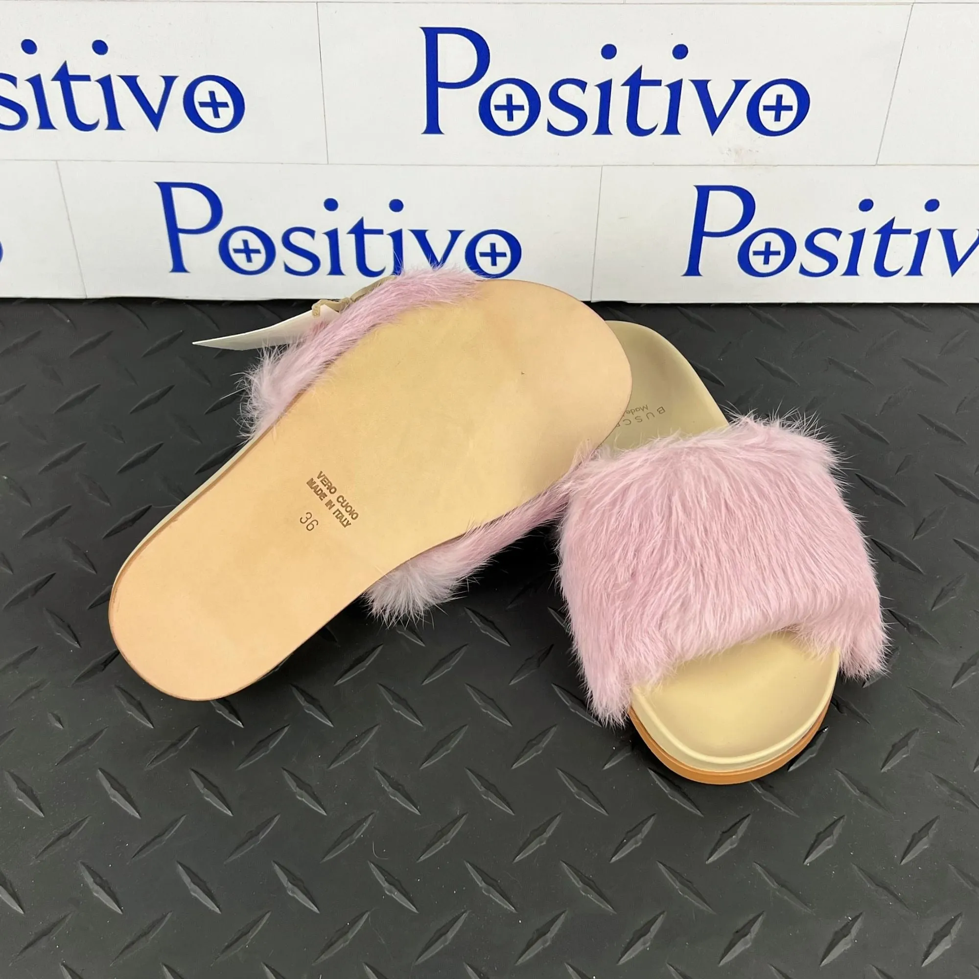 Buscemi Women's Slide Fur Clot Pink Leather Slippers
