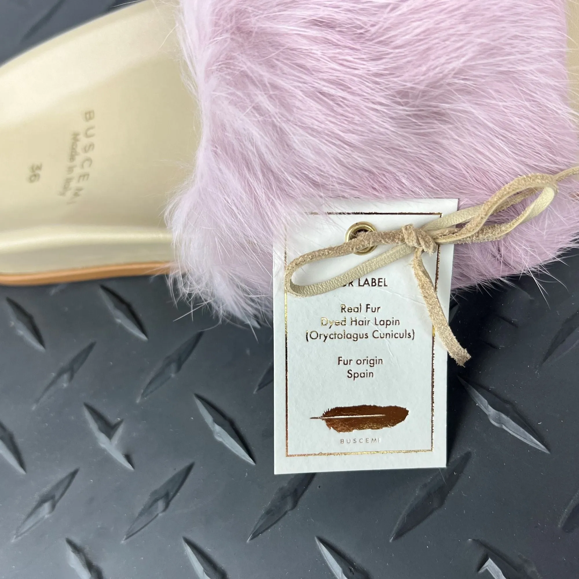 Buscemi Women's Slide Fur Clot Pink Leather Slippers