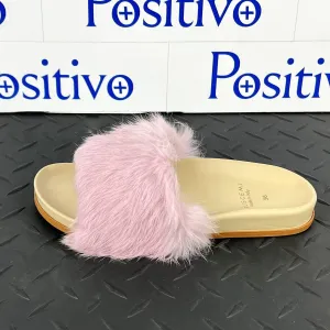 Buscemi Women's Slide Fur Clot Pink Leather Slippers